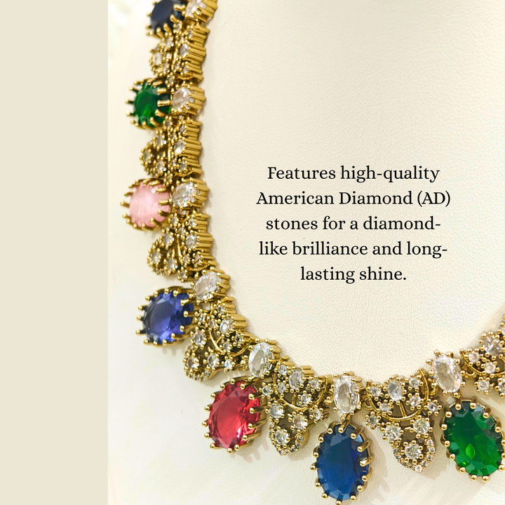 Multi-Color American Diamond (AD) Studded Necklace Set