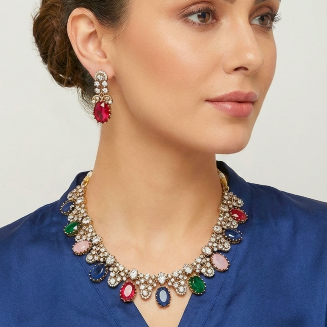 Multi-Color American Diamond (AD) Studded Necklace Set