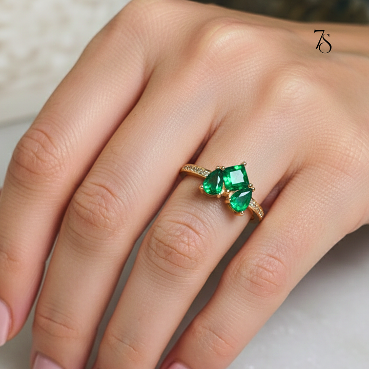 Emerald-Inspired Tri-Stone Heart Ring