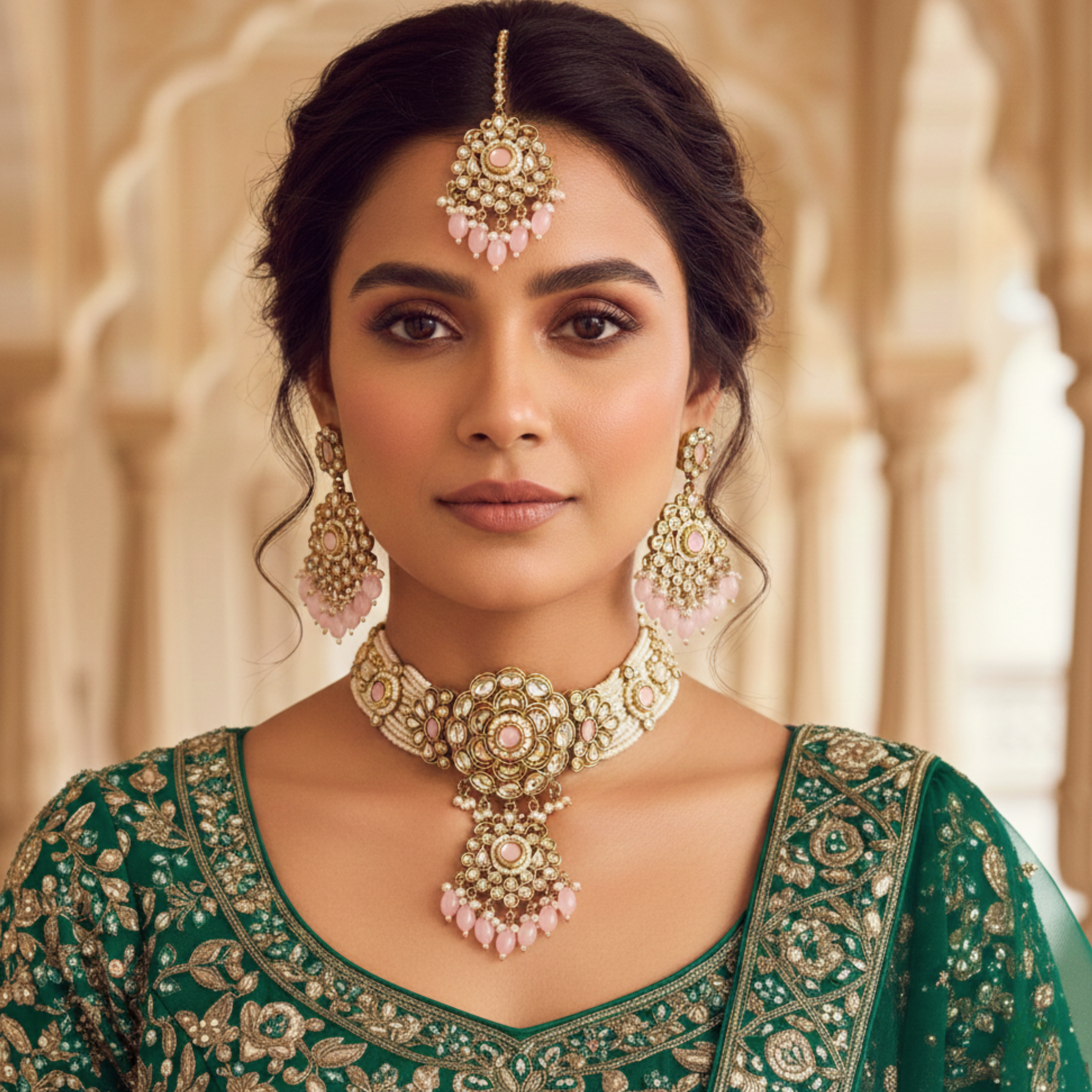 The Noor Mahal Kundan Choker Set with Earrings & Maang Teeka