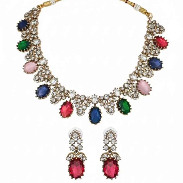 Multi-Color American Diamond (AD) Studded Necklace Set