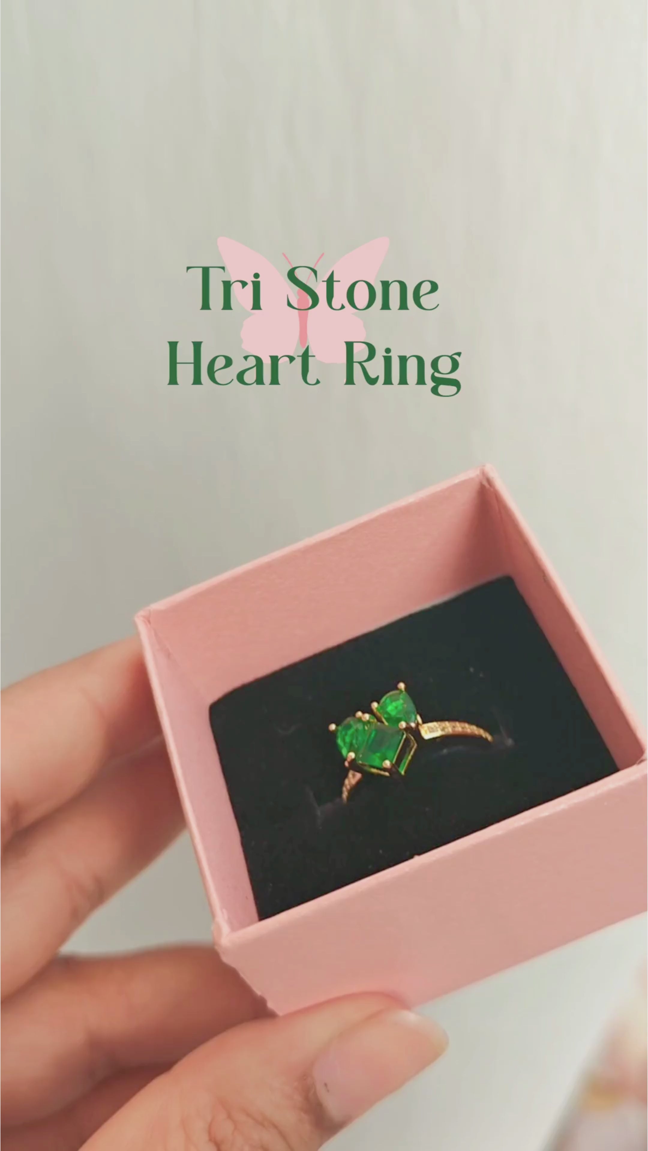 Emerald-Inspired Tri-Stone Heart Ring